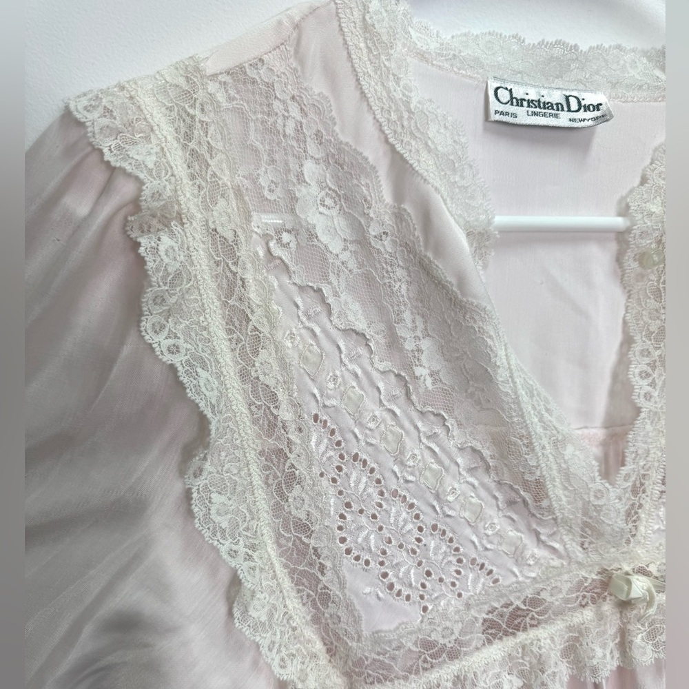 Vintage Christian Dior Lingerie Pale Pink Satin and Lace Nightgown - Picture 4 of 10